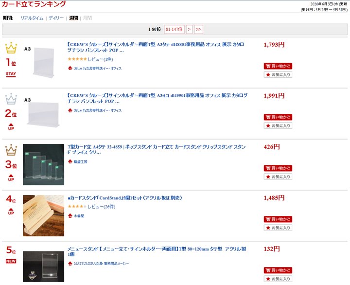 80×120mm タテ型 メニュースタンド アクリル製 T型